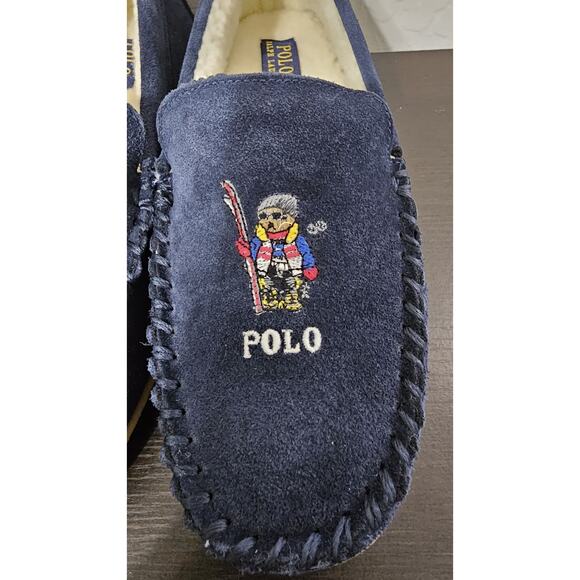 Polo Ralph Lauren Women's Navy Genuine Suede Collins Ski Bear Moccasin W9 - Picture 3 of 6